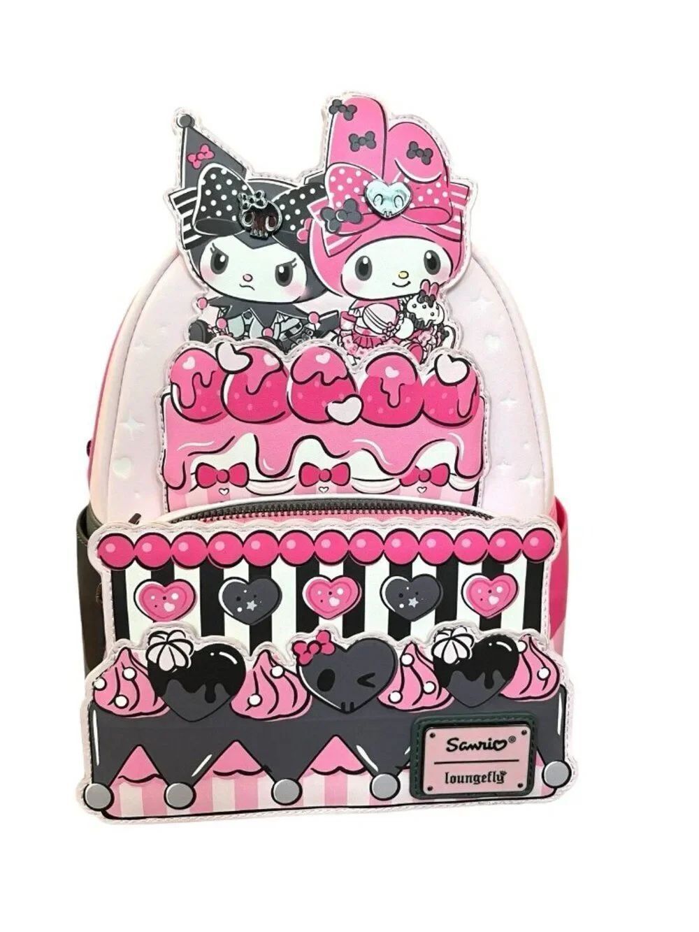 Loungefly  Sanrio My Melody & Kuromi Mini Backpack Pink Bow Stripes Hearts NWT